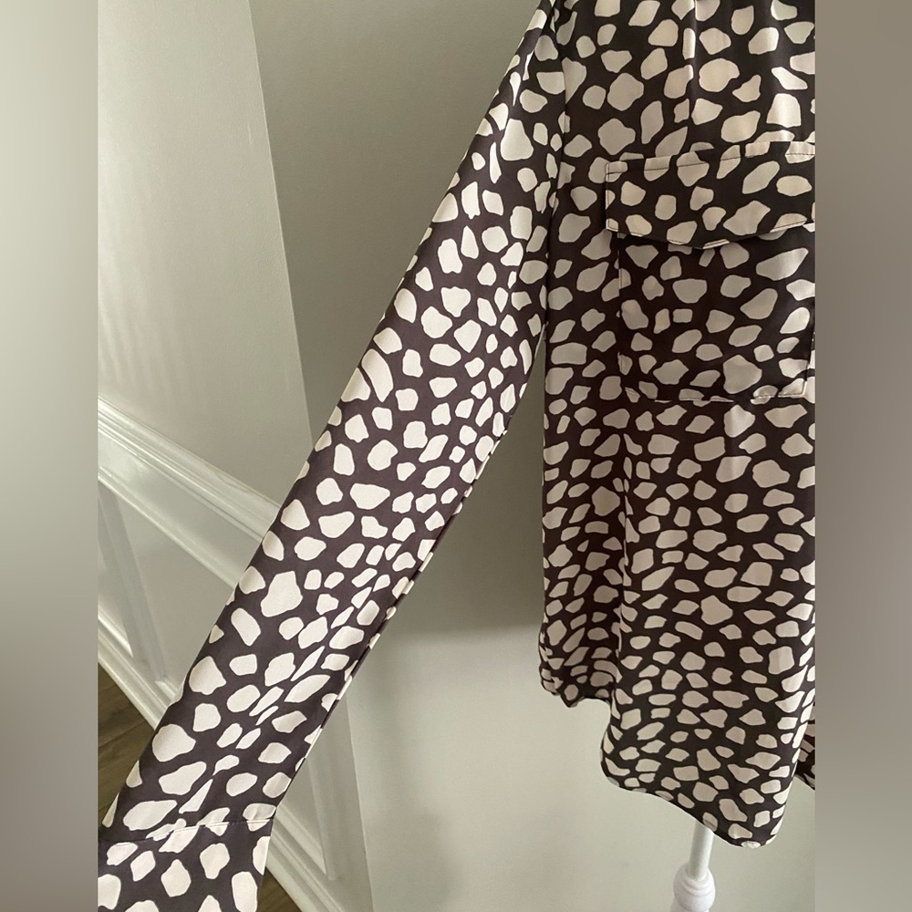 Ann Taylor LOFT Stylish Long Sleeve Brown and Cream Women's Blouse Size L - Picture 6 of 11